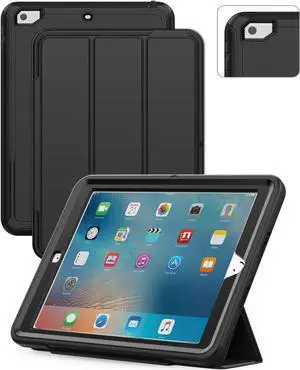 JAENFONG iPad 6th/5th Generation Case, Durable Sturdy Heavy Duty Shockproof Protection Folio Stand Case with Smart Cover Auto Sleep/Wake for iPad 9.7 inch Case, Black