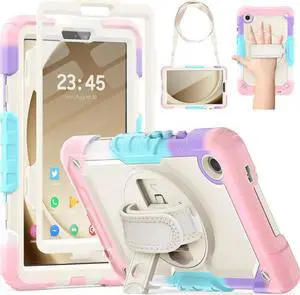 JAENFONG Case for Galaxy Tab A9 Case 8.7 Inch, Full Body Protective with Screen Protector/Hand Strap/Pen Holder, Sturdy Shockproof A9 Tablet Case 2023 SM-X110/X115/X117 - Pink