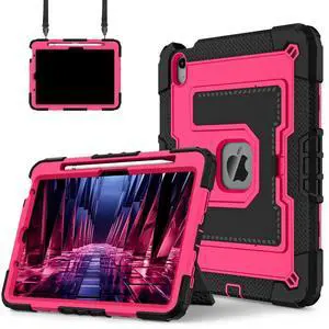 Case for iPad Air 11 inch (2025 M3 / 2024 M2), Shockproof Design with Pencil Holder/Screen Protector, Protective Cover for iPad Air 4th/5th/6th/7th Generation - Black Black/Red