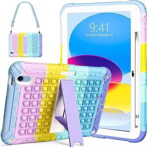 JAENFONG New iPad 10th Generation 10.9 inch 2022 Case for Kids, Shockproof Rugged Protective with Pencil Holder Kickstand & Shoulder Strap for iPad 10.9 Inch 2022 Release Kids Children (Purple)