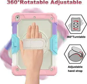 JAENFONG iPad 9th/8th/7th Generation Case, iPad 10.2 Case 2021/2020/2019, [Kid Proof] Full Body Protective Case with 9H Tempered Glass Screen Protector, 360° Rotatable Kickstand (Light Pink)