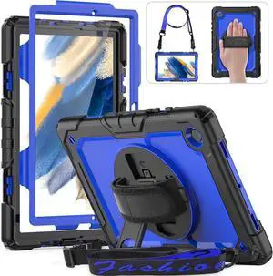 JAENFONG for Galaxy Tab A8 Case 10.5 Full Body Protective with Rotating Hand Strap/Screen Protector/Built-in Stand, Sturdy Shockproof A8 Tablet Case 2022 SM-X200/X205/X207, Blue