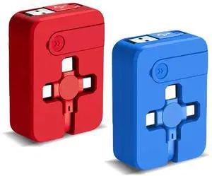 2Pack 3 in 1 Multi Charging Cord 3.28Ft/1M Retractable Multi Charger Cable with IP/USB C/Micro USB Phone Holder Multiple Fast Charging Cable for Cell Phones IP Android Tablets (Blue&Red)