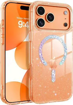 for iPhone 17 Pro Max Case Magnetic[Compatible with MagSafe] Clear Glitter Anti-Yellowing Bling Sparkle Cover Transparent Protective Phone Case for iPhone 17 Pro Max 6.9 Clear/Glitter