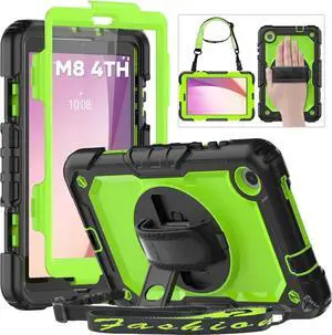 JAENFONG for Tab M8 Case 4th Gen for Kids (TB-300FU) with Screen Protector/Rotating Hand Strap/Sturdy Stand, [3-Layer Protective] M8 HD Tablet Case Cover 8 inch 2023 Release, Green