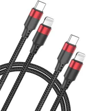 2ft USB C to Lightning Cable 2 Pack PD Fast Charging [MFi Certified] USB C iPhone Charger Cord Braided Short USBC to Lightning Cable for iPhone 14/13/12/11 Pro Max/XR/XS/SE/AirPods