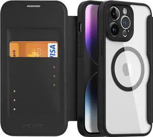 JAENFONG iPhone 14 Pro Max Wallet Case with MagSafe Compatible, iPhone 14 Pro Max Case with Card Holder Full-Body Protection Clear Transparent Shockproof Case-Black