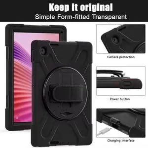 JAENFONG Case for Tab 10.1" 2025 TB311FU/TB311XU 10.1 inch,2025 newly Released: with Screen Protector, Hand Strap, Shoulder Strap, Rotating Stand, Stylus Holder - Black