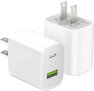 2 Pack USB C Charger Block Dual Port Type C Wall Charger Fast Charging 20W Power Adapter Cube for iPhone 14/14 Pro/14 Pro Max/14 Plus/13/12/11 XS/XR/X iPad More
