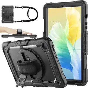 JAENFONG for Galaxy Tab S6 Lite Case 10.4 Inch 2022/2020 with S Pen Holder Screen Protector [360 Rotating Hand Strap/Stand], Durable Case for Tab S6 Lite SM-P610/P613/P615/P619 (All Black)