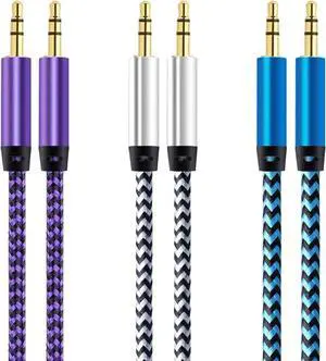 Aux Cable 3 Pack 5FT Nylon Braided Hi-Fi Sound Quality Audio Cable 3.5MM Male to Male Auxiliary Audio Cord for Car Stereos iPhone iPad Beats Solo 2 3 Headphones Galaxy
