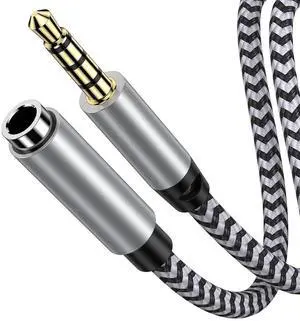 Headphone Extension Cable 6FT 3.5mm Male to Female Stereo Audio Extension Cable with Microphone Nylon Braided Aux Adapter Extender Cord for Headset iPhone iPad Smartphones Tablets Media Players