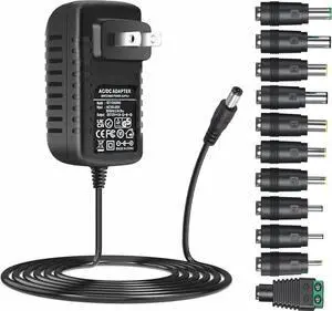 Universal AC Adapter 12V 2A Power Supply Charger 24W AC110V to DC12V 2000mA 1500mA 1000mA 500mA Power Driver 11 DC Plug Tips 12 Volt Converter Inverter Transformer ac dc Adapter(DC12V~2A)