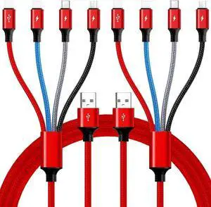 Multi Charging Cable 10Ft 2Pack Multi Fast Charging Cord Braided Universal 4 in 1 Charger Cable Long Multiple USB Cable Adapter IP/Type C/Micro USB Port for Cell Phones/iPhone/Tablets/ & More