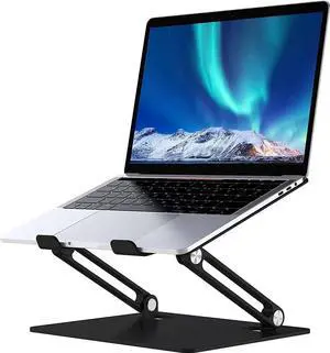 JAENFONG Laptop Stand for Desk with Stable Heavy Base, Adjustable Height Multi-Angle, Ergonomic Metal Riser Holder, Foldable Mount Elevator, Compatible with 10 to 15.6 Inches PC Computer, Black