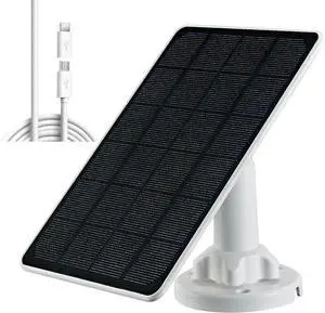 Solar Panel Charger for Security Camera USB-C and Micro USB Port for Outdoor Rechargeable Battery Camera 5V6W Fast Charging (1Pack)