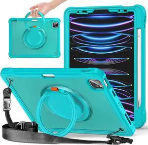 JAENFONG Ultimate Case for iPad Pro 12.9-inch 2022 6th M2 /2021 (5rd Generation) / iPad Pro 12.9" 4th/3rd Gen Rugged Shockproof Tablet Cover with 360° Rotatable Kickstand & Shoulder Strap