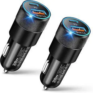 USB C Car Charger 2 Pack 38W Dual Ports USB-C & USB-A Car Charger Adapter Fast Charging Cigarette Lighter Chargers for iPhone16e 16 15 14 13 S24 Pixel Cargador para Carro Phone Plug