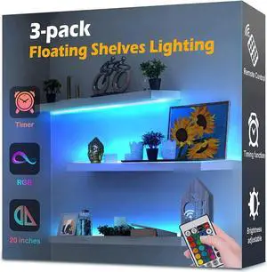 3-Pack Shelf Lights Upgrade Battery Operated 20inch Led Strip Lights with Remote Color Change with Timer Floating Shelves LED Wall Lights DIY Led for Bedroom Kitchen Indoor Room Decor