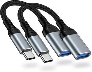 USB C to USB 3.0 Adapter [2 Pack] Type C Male to USB A Female OTG Adapter for MacBook Pro/Air iPad Pro iPhone 16/16 Pro/15 Galaxy S25/S24/S23/S22 USB-C Laptop Tablet and Phone(Black)