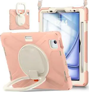 JAENFONCase for iPad Air 11 Inch M2 2024 (6th Gen), iPad Air 4th/5th Generation Case 10.9 Inch with Built-in Screen Protector, 360° Rotating Handle Grip, Pencil Holder, Adjustable Shoulder Strap, Gold