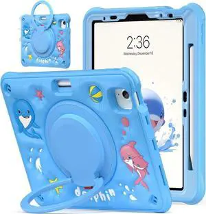 JAENFONG Kids Case for iPad Air 11 inch 2024 Cute 3D Dolphin Design Multi-Layer Protection, 360° Rotating Kickstand, Built-in Pen Slot, Shock-Absorbing Corners, Easy Installation for Safe and Fun Use