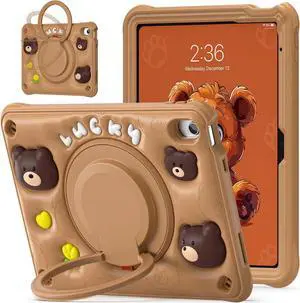 JAENFONG Kids Case for iPad Air 11 inch 2024 Air 5th Adorable 3D Dolphin Design Silicone Durable Multi-Layer Protection, 360° Rotating Hand Strap and Kickstand, Built-in Pen Slot, Safe and Fun Use