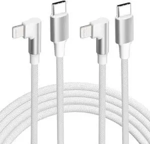 iPhone USB C to Lightning Cable 2Pack 6FT MFi CertifiedRight Angle 90 Degree Fast Charger Nylon Braided 20W Charging Data Syncing Cord Compatible with iPhone 14/13/Pro/ 12/Max/11/XS/XR/8/Plus