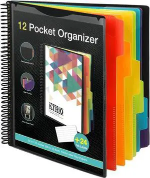 12 Pocket Poly Project Organizer Spiral Binder Organizer Multi Pocket Folder with Dividers Back Cover Utility Pouch Letter Size School Supplies