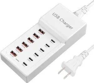 USB Charging Station 12 Ports USB C Charger 50W/10A MultiPort Charging Block[6 USBC+6 USBA] Compatible with iPhone 16/15/14/13//Tablet/Watch/Headphones and Multiple Charger Plug