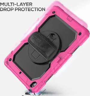 iPad 9th/ 8th/ 7th Generation Case 10.2" 2021/2020/2019, Full-Body Shockproof Heavy Duty Protective Case with Screen Protector, Rotating Stand/Handle/Shoulder Strap for iPad 10.2, Pink