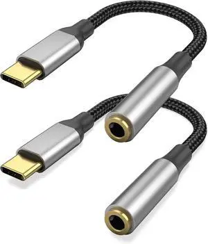 USB C to 3.5mm Headphone Jack Adapter with DAC Chip 2 Pack HiFi USB-C to Audio Dongle Compatible with iPhone 16 15 Pro Max Galaxy S25 S24 S23 S22 iPad Pro MacBook USBC to Aux Adapter