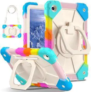JAENFONG for Galaxy Tab A9 Plus 11'' Case, Shockproof Hybrid Rugged Heavy Duty with Rotating Handle Stand/Pencil Holder/Hand Carrying Strap Kids Friendly for Galaxy Tab A9+ 2023 (Colorful)