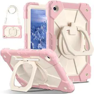 JAENFONG for Galaxy Tab A9 Plus 11'' Case, Shockproof Hybrid Rugged Heavy Duty with Rotating Handle Stand/Pencil Holder/Hand Carrying Strap Kids Friendly for Galaxy Tab A9+ 2023 (Rose Gold)