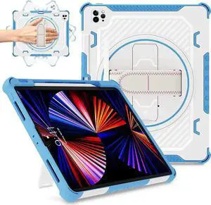 JAENFONG for iPad Pro 12.9 Case 6th 5th 4th 3rd Generation (2022 2021 2020 2018) for Boys,Dual Layer Heavy Duty Drop Protection 12.9 inch iPad Pro Case with 360 Stand Hand Strap Pencil Holder
