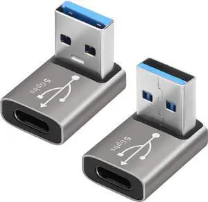 90 Degree USB to USB C Adapter 2 Pack Up and Down Right Angle USB C Female to A Male Charger Connector Converter USB L Shape Extender Support Charge & Data Sync for PC Laptop Mouse Keyboard