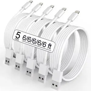 5 Pack(6FT) Original [ MFi Certified] iPhone Charger Lightning Cable Fast Charging Long USB Charging Cable High Speed Transfer Cord for iPhone 14 13/12/11 Pro Max/XS MAX/XR/XS/X/8/7/Plus/6S