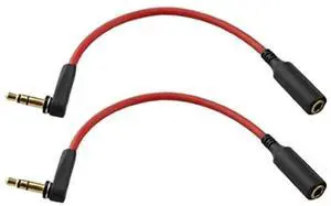 2PACK 6 inch 3-Pole 3.5mm Male Right Angle to 3.5mm Female Stereo Audio Cable Headset Extension Cable Replacement for Beats Dr. Dre Studio iPhone