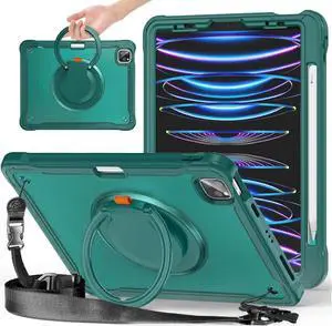 Case for iPad Pro 12.9-inch 2022 6th M2 /2021 (5rd Generation) / iPad Pro 12.9" 4th/3rd Gen Heavy Duty Rugged Shockproof Tablet Cover with 360° Rotating Hand Strap & Shoulder Strap, Teal