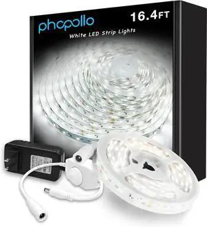 White LED Strip Lights 16.4ft Dimmable 6500k Daylight White Led Light Strip 300 LEDs Flexible Led Lights for Bedroom Mirror Kitchen Decoration