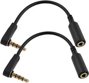 2PACK 6 inch 4-Pole 3.5mm Male Right Angle to Female Stereo Audio Cable Headset Headphone Extension Cable Replacement for Beats Dr. Dre Studio iPhone 3.5mm M to F Audio Cable Black