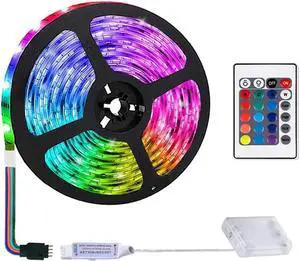 2m/6.6FT Battery Powered Led Strip Lights LED Strip with 24 Keys Remote Control RGB Led Rope Lights for Party and DIY Decoration
