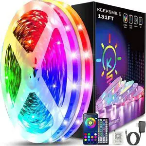 131ft Led Strip Lights (2 Rolls of 65.5ft) Bluetooth Smart App Control RGB Led Light Strip with Remote Music Sync Color Changing Led Lights for Bedroom Room Home Party Decor