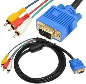5FT / 1.5M VGA to 3 RCA Cable VGA Male Cable 15 pin Digital to Analog PC TV Video Cable AV Adapter HDTV Laptop PC DVD Display Cable Converter