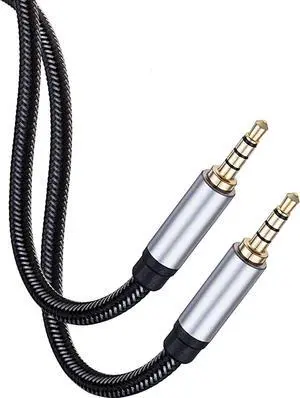 Male to Male Audio Cable 6Ft 3.5mm 4 Pole Nylon Braided Stereo Aux Cord for Headphones PS4 Phone Tablets Headset PC Laptop and More(6Ft/2M)