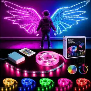 Battery Powered LED Strip Lights with Timer 6.56 ft RGB DIY Lights with Remote Control for Bedroom TV Party Piano Cabinet Decor Indoor Use