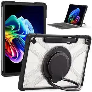 Case for Microsoft Surface Pro 12 Inch 2025, All-in-One Rugged Transparent Protective Cover with Multi-Angle Kickstand & Pen Holder & Hand Strap, Compatible with Type Cover Keyboard, Clear