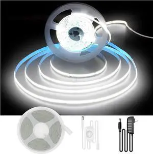 COB LED Strip 16.4 ft White LED Strip Lights Dimmable LED Light Strip 6500K Bright Daylight White 24V 1600LEDs 2835 Flexible LED Tape Light for TV Bedroom Kitchen Cabinet Closet