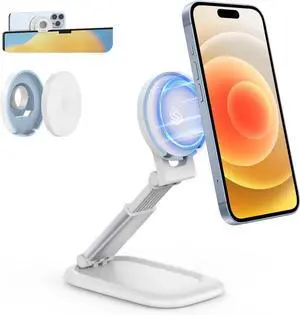 Continuity Camera Mount for MacBook, Foldable iPhone Webcam Mount, Magnetic Phone Stand Holder Compatible with iPhone 16/15/14/13/12 Series,MacBook OS Ventura, Facetime- White