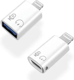 USB C Female to Lightning Male Adapter Lightning Male to USB-A Female USB 3.0 OTG Connector for iPhone 14/13/12/11/Pro Max/iPad/iPod/AirPods Audio Microphone Support Recording Not Support Calling